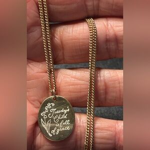 Vintage 80's Avon Tuesday's Child Is Full Of Grace Gold Tone Thumbclasp Necklace